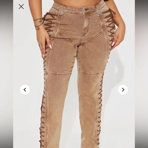 Boutique Tan Flare Pants with Lace-Up Detail - Picture 6 of 13